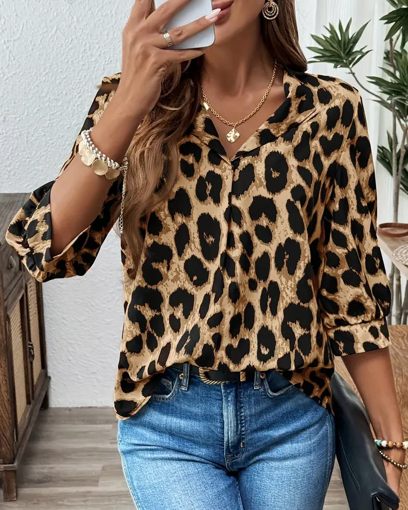 Roza | Leopard-Print Collared Blouse