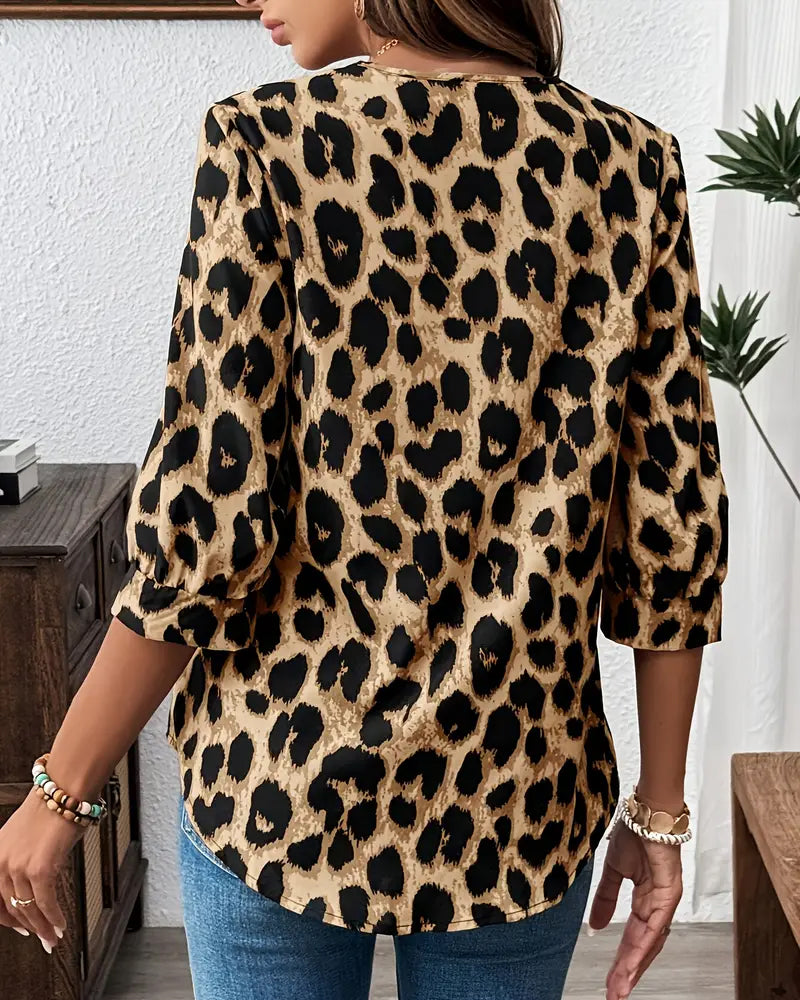Roza | Leopard-Print Collared Blouse