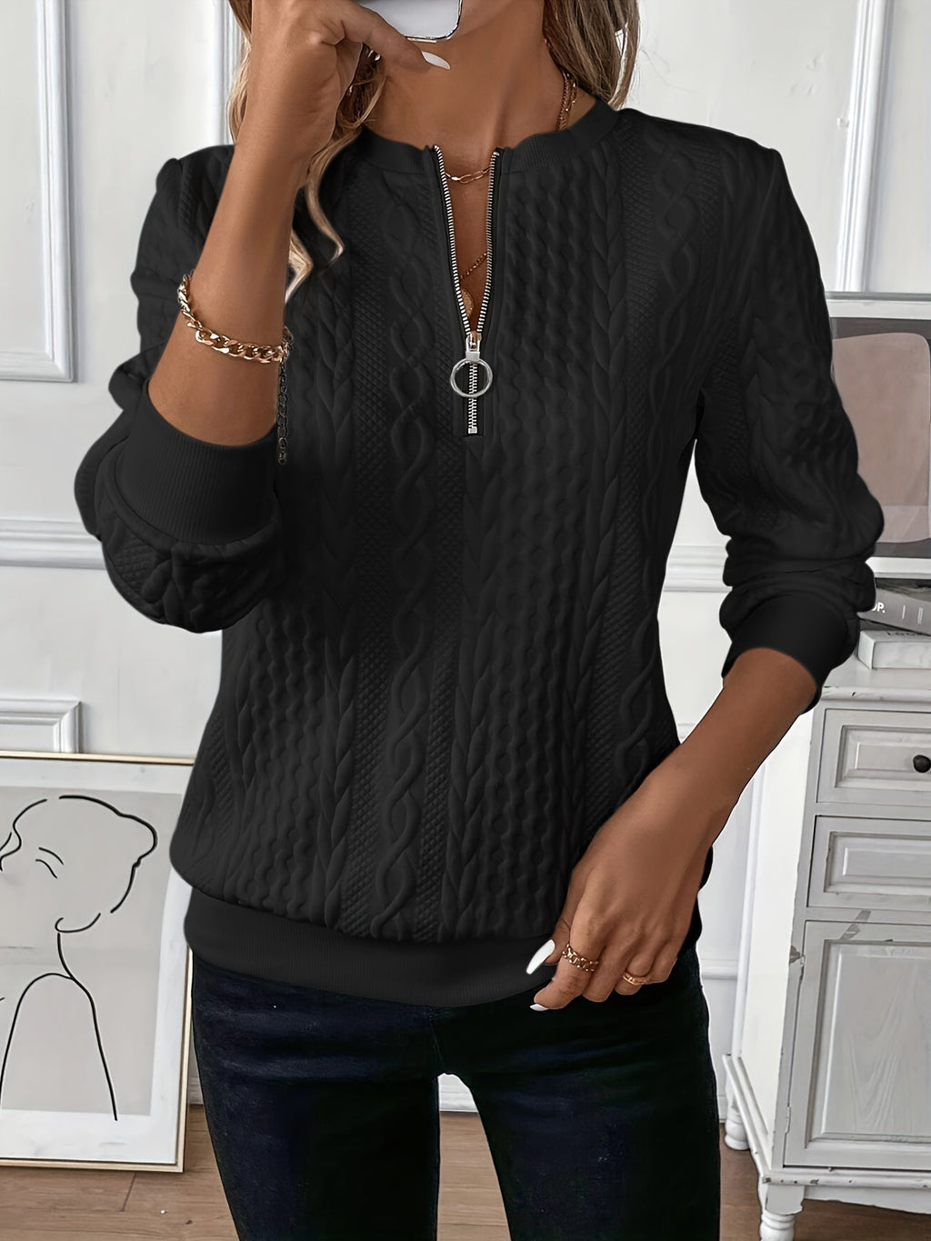 Eloise | Textured Zip-Front Sweater