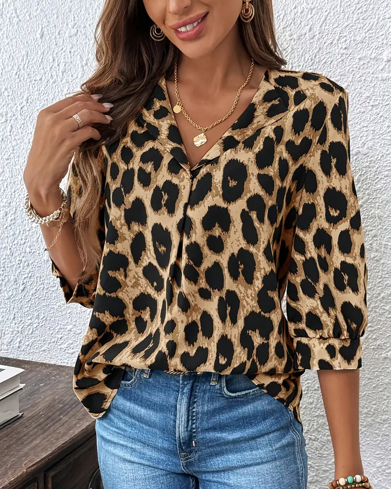 Roza | Leopard-Print Collared Blouse