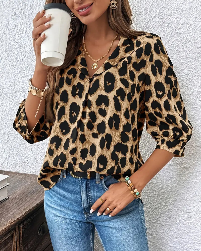 Roza | Leopard-Print Collared Blouse