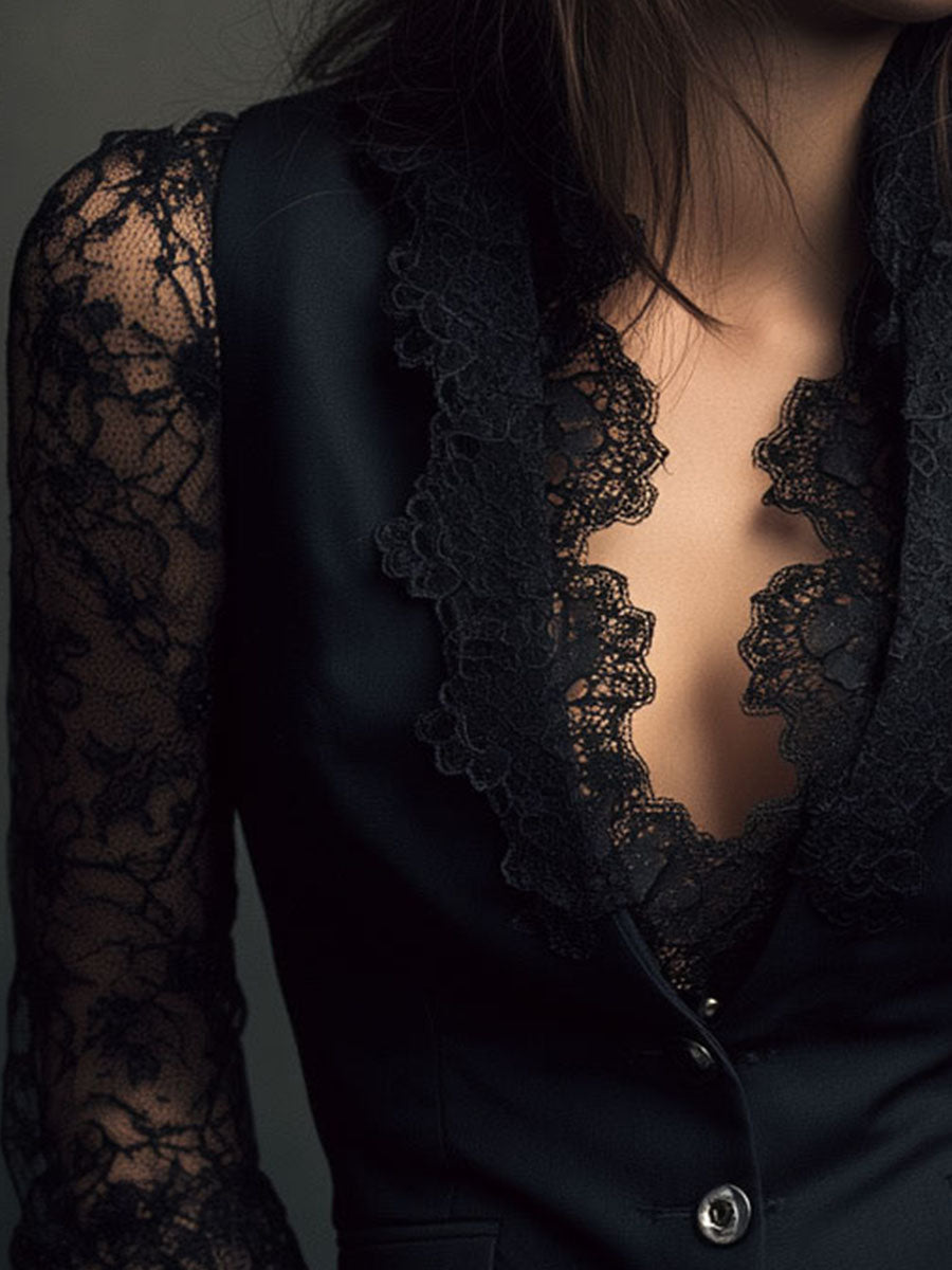Genevieve | Sheer-Sleeve Blazer