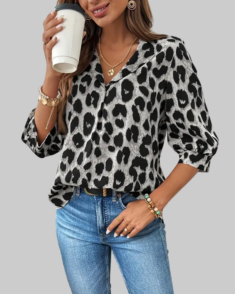 Roza | Leopard-Print Collared Blouse