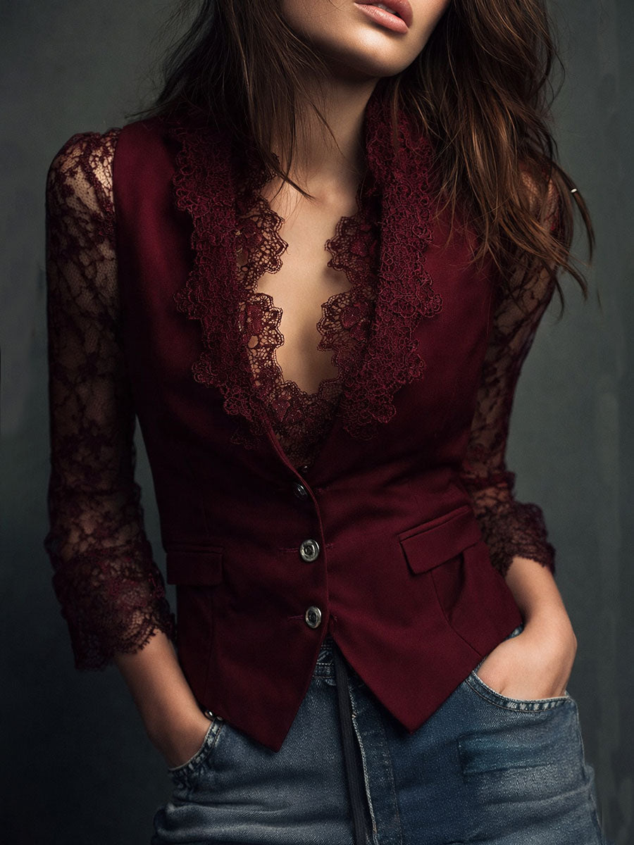 Genevieve | Sheer-Sleeve Blazer