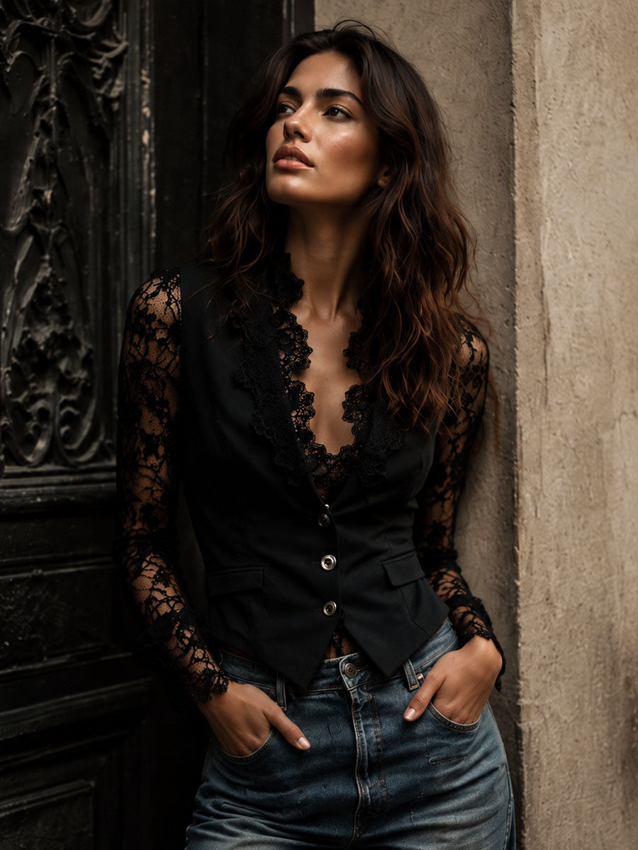 Genevieve | Sheer-Sleeve Blazer