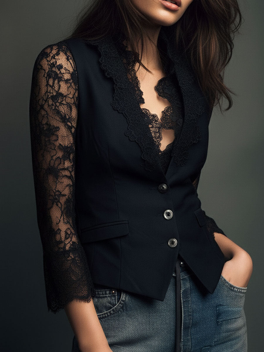 Genevieve | Sheer-Sleeve Blazer
