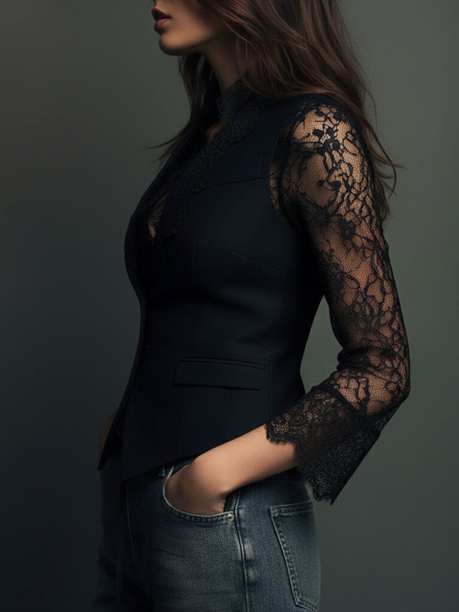 Genevieve | Sheer-Sleeve Blazer