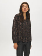 Printed Split-Neck Pintuck Blouse