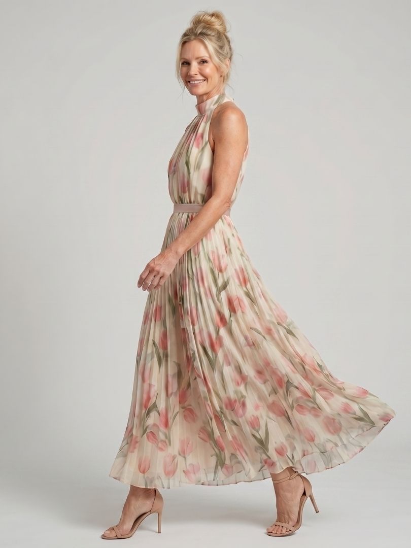 Aurelle | Halter Floral Midi Dress
