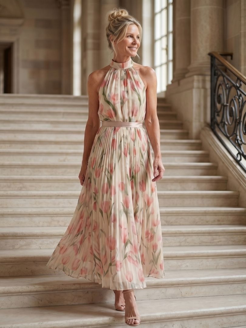 Aurelle | Halter Floral Midi Dress