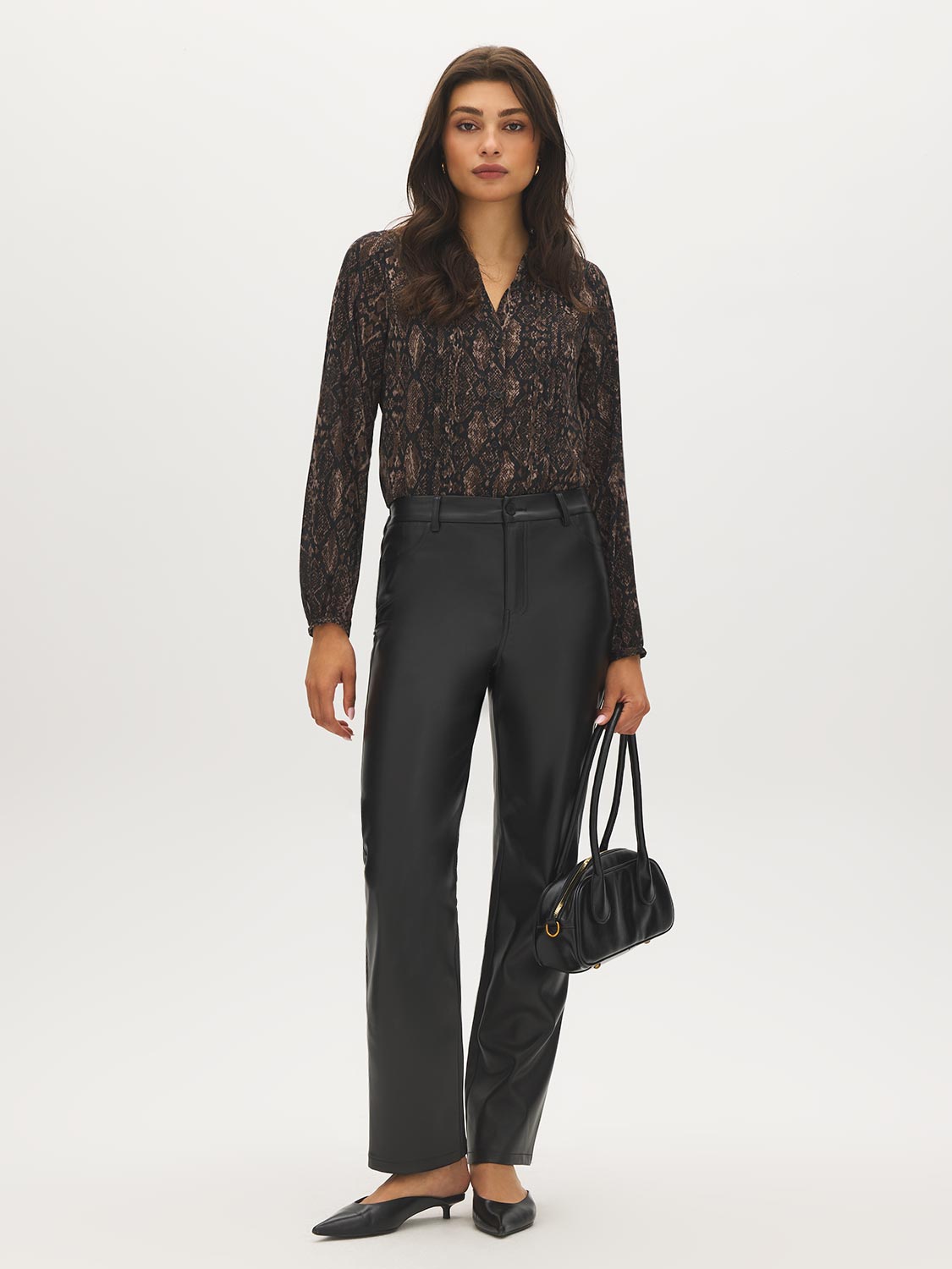 Printed Split-Neck Pintuck Blouse