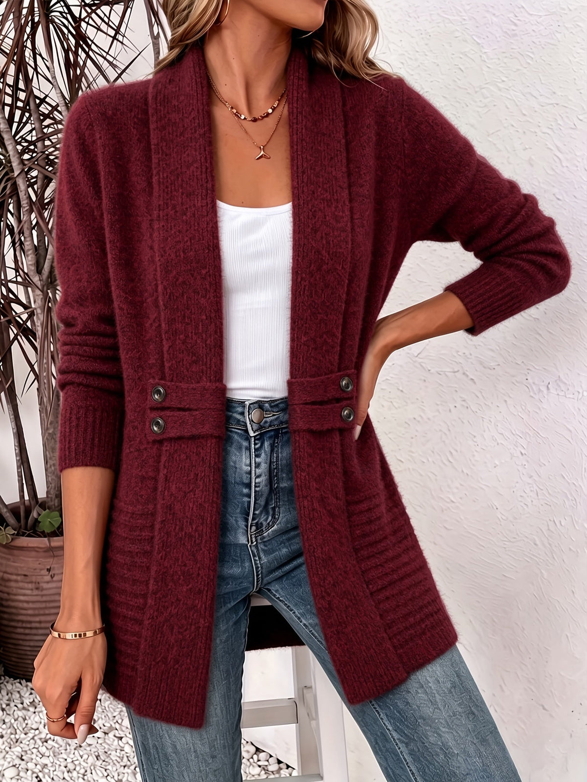 Celine | Button-Tab Longline Cardigan