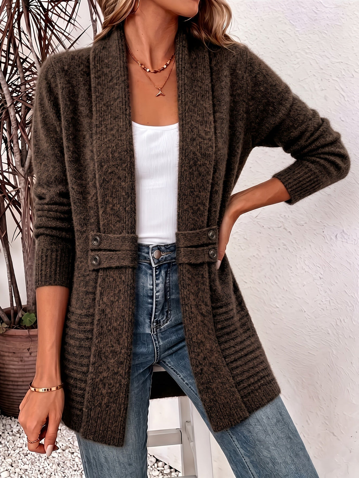 Celine | Button-Tab Longline Cardigan