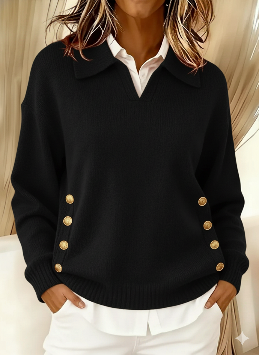 Vynette | Gold-Button V-Neck Sweater
