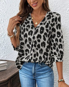 Roza | Leopard-Print Collared Blouse