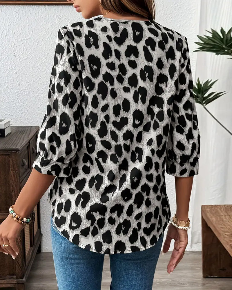 Roza | Leopard-Print Collared Blouse
