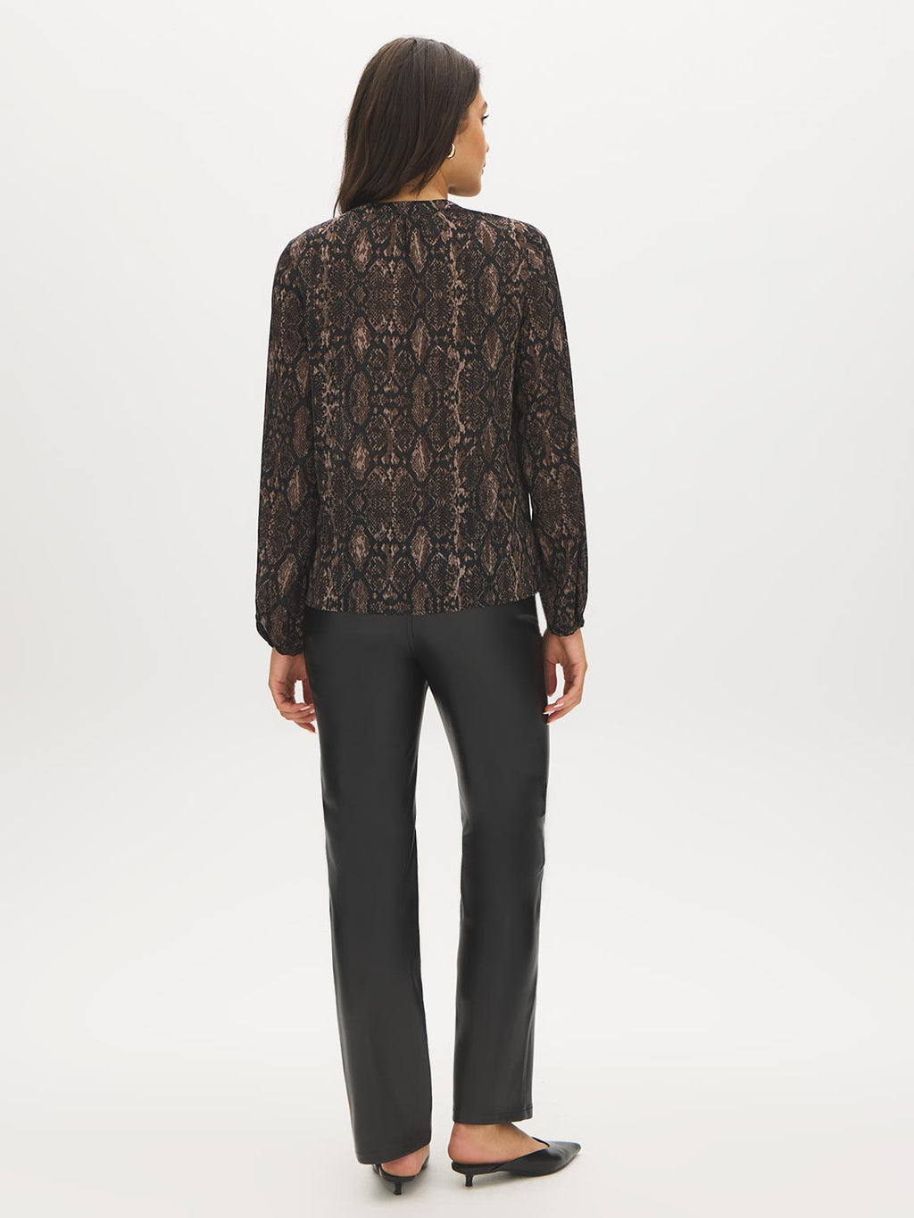 Printed Split-Neck Pintuck Blouse