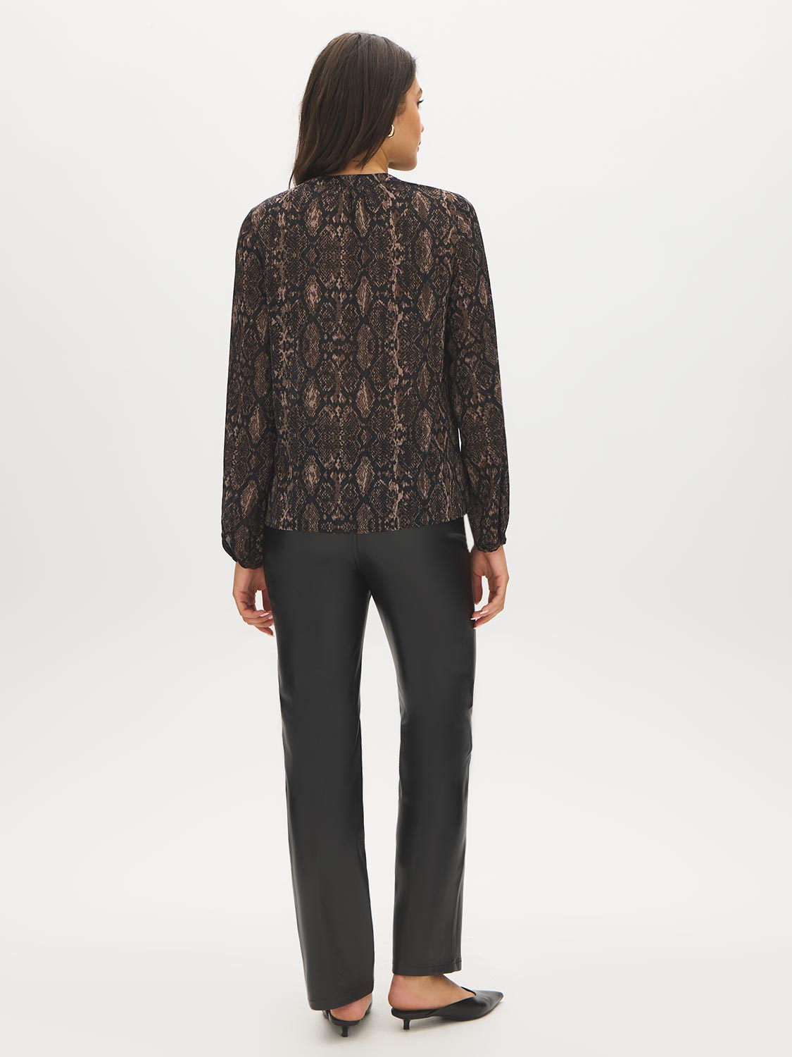 Printed Split-Neck Pintuck Blouse